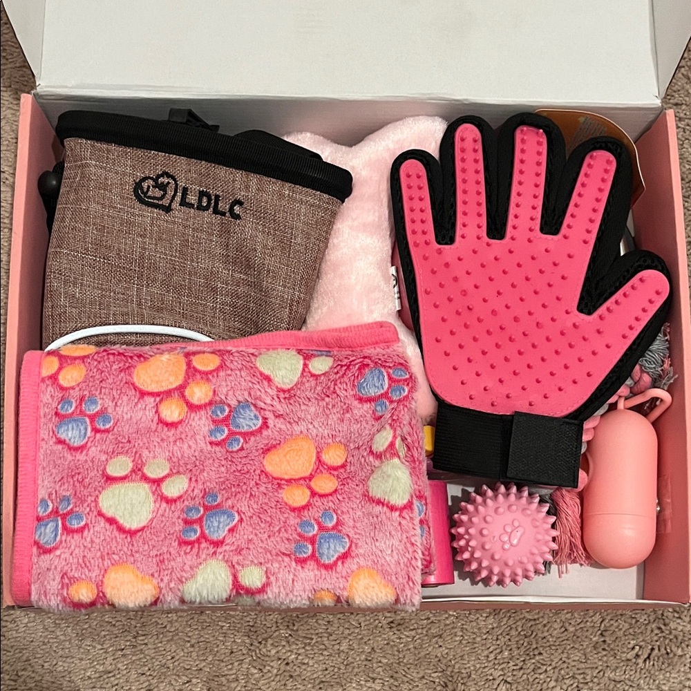 Pink Pet Kit with Glove and Toys in Beautiful Pink Box - Picture 2 of 11